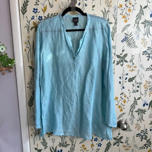 Eileen Fisher Linen Silk Long Sleeve Tunic Pullover - Picture 1 of 3